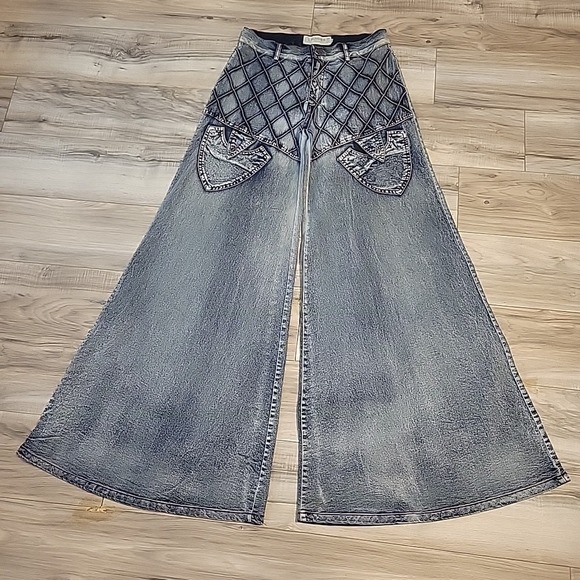 Hummer Body Colour Jeans Womens 30 Blue Wide Leg Baggy Washed - Picture 2 of 11